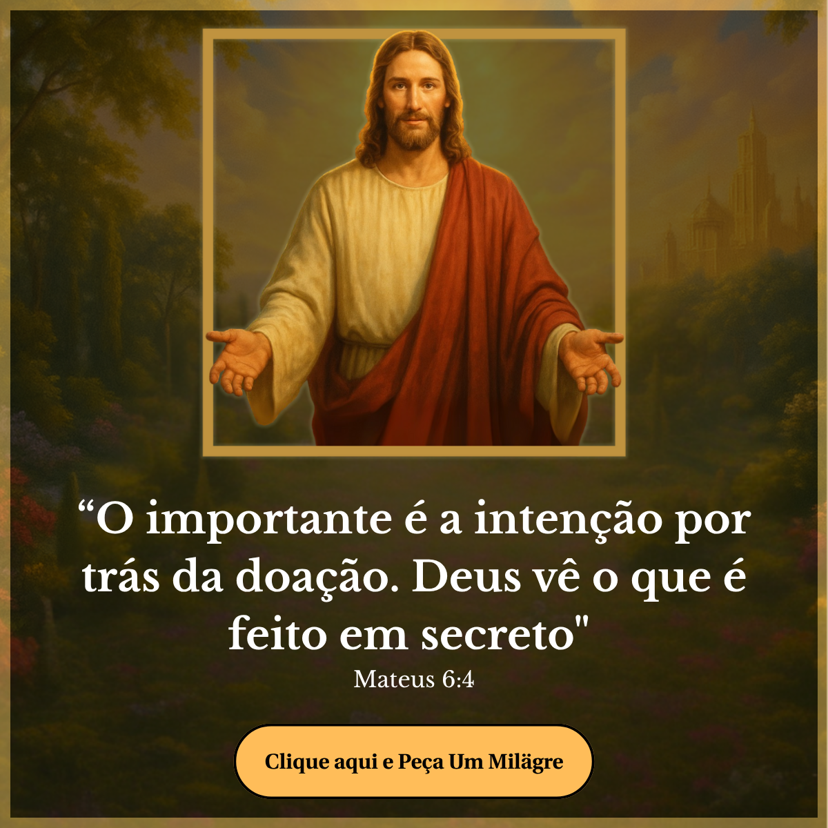 “O importante é a intenção por trás da doação. Deus vê o que é feito em secreto” Mateus 6:4