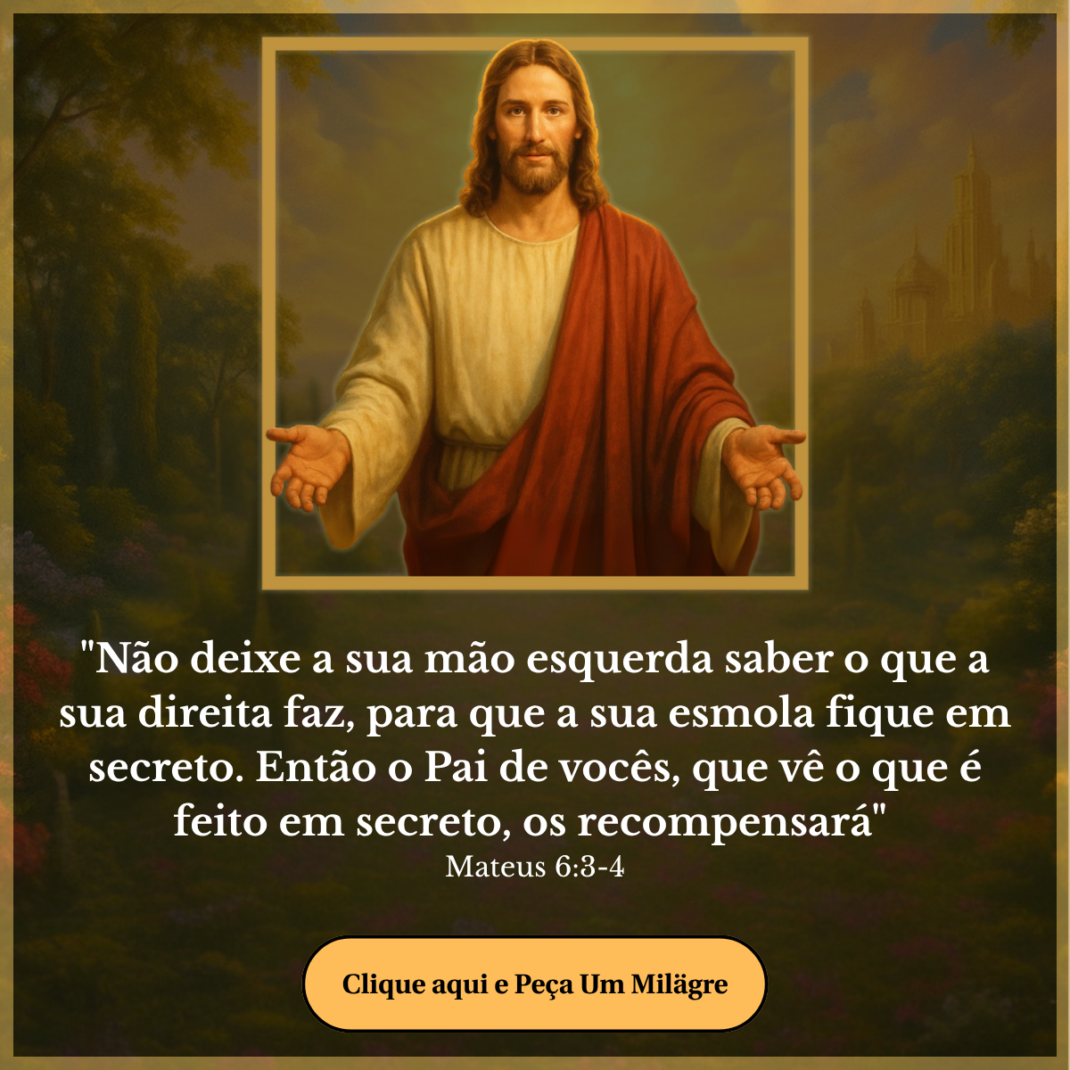 “Não deixe a sua mão esquerda saber o que a sua direita faz, para que a sua esmola fique em secreto. Então o Pai de vocês, que vê o que é feito em secreto, os recompensará”